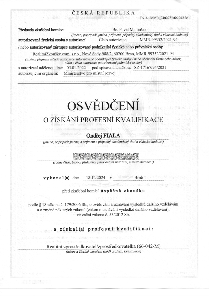 Osvědčení o získání profesní rekvalifikace